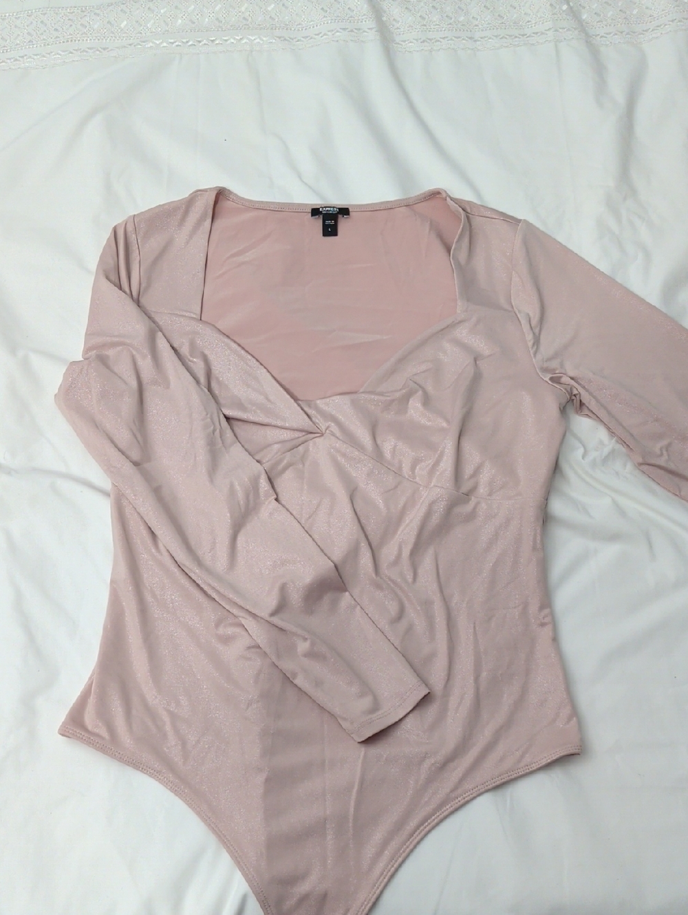 Express Dusty Pink Long-Sleeve Surplice Bodysuit